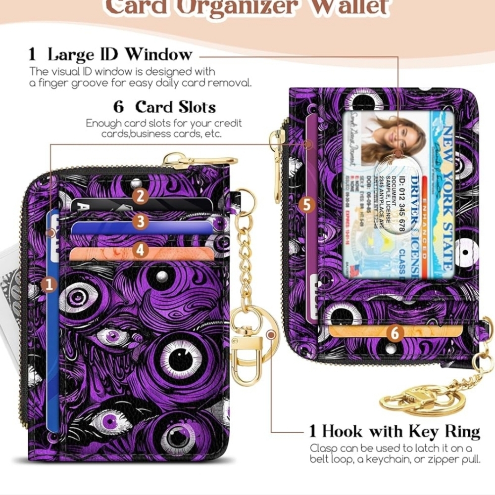 Purple Eye Pattern Card Organizer Wallet